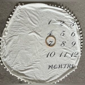 White Baby Milestone Blanket with Pom Poms